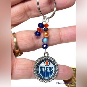 Oilers  keychain -touch of bling-fan supporter hockey lover NHL